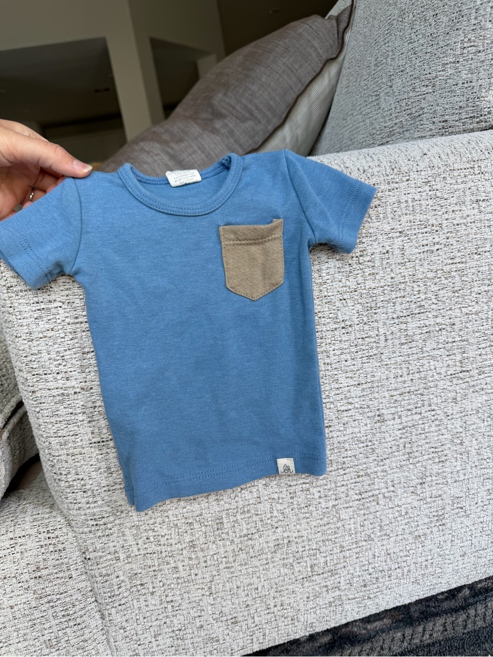 Baby Short Sleeve Pocket Tee - Blue with Tan Pocket
